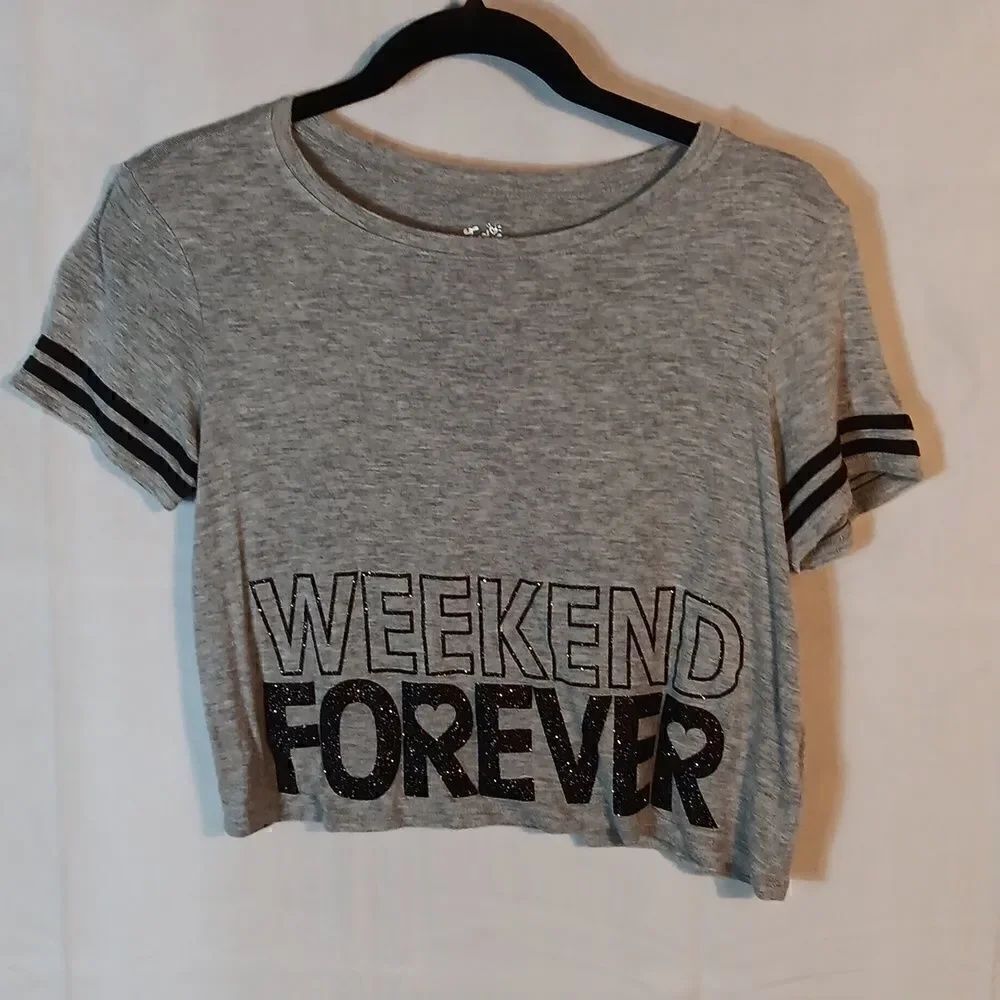 Justice Girl's Glitter "Weekend Forever" Cropped Tee